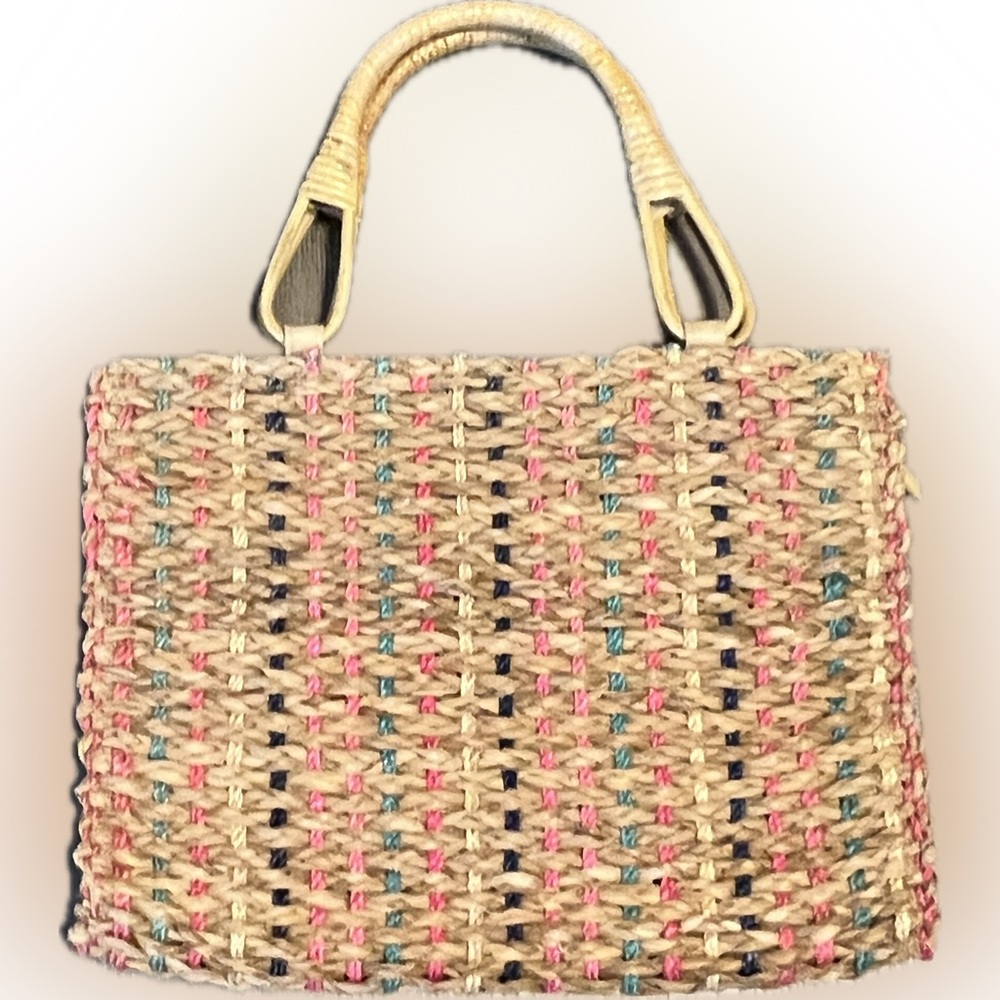 🔴Vintage Heiress Woven Straw Tote Bag Purse Multicolor Accents Handbag